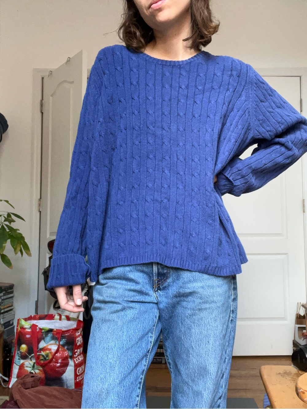 St. John's Bay Cobalt Cable-Knit Crewneck Sweater